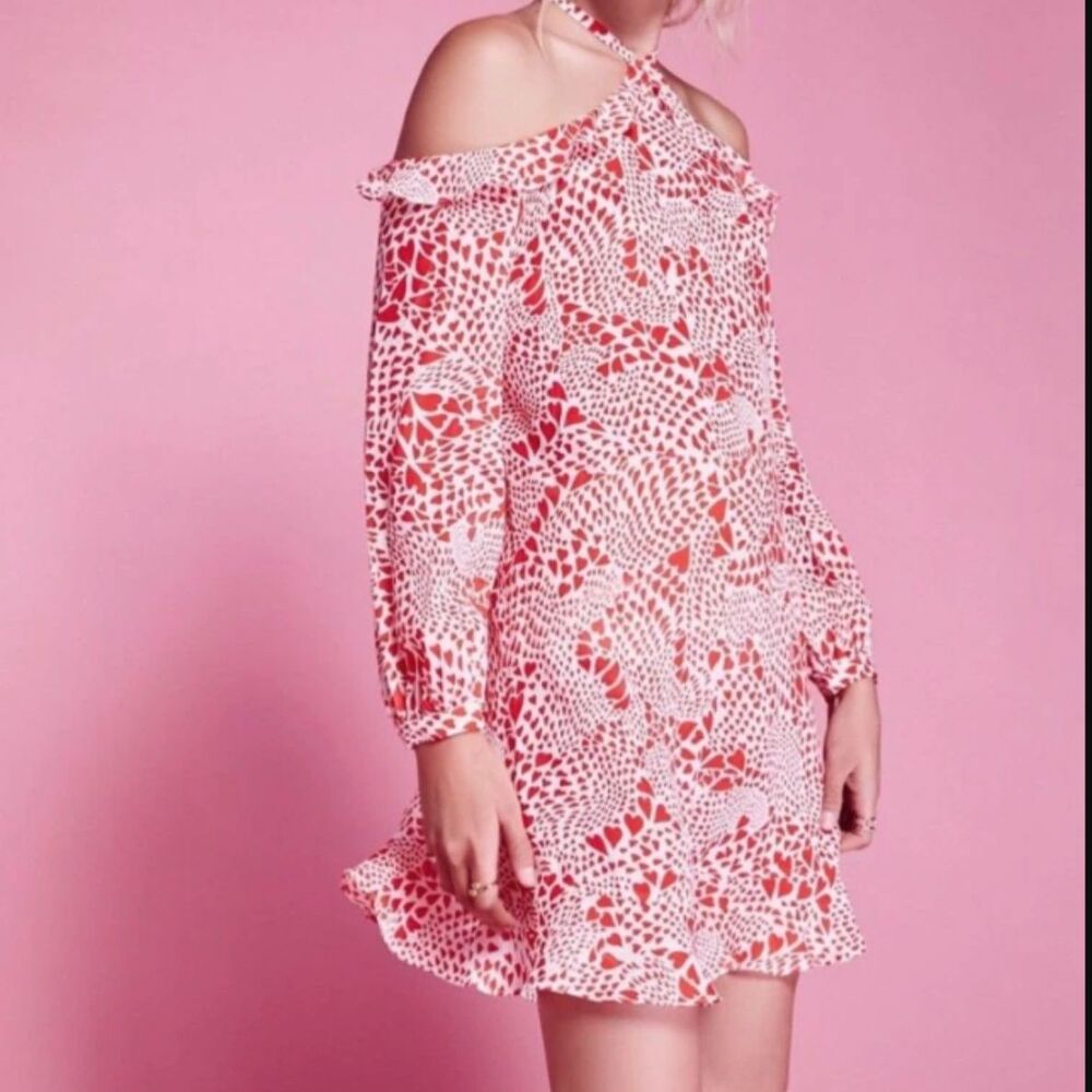 Free People by Rixo Arrabella Cold Shoulder Hearts Mini Flowy Dress Medium